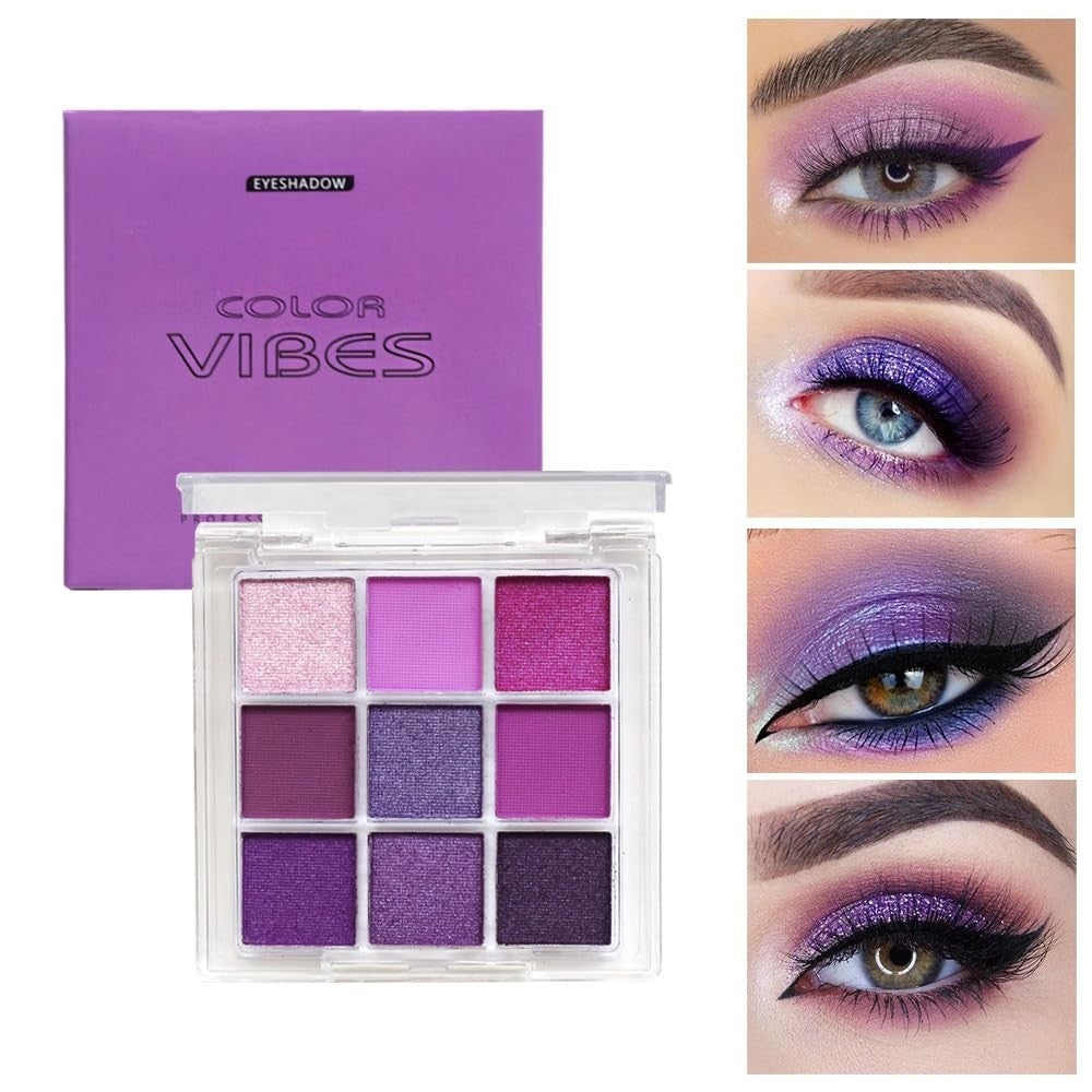 9-Color Purple Eyeshadow Palette - High Pigment, Matte, Shimmer & Glitter Finishes