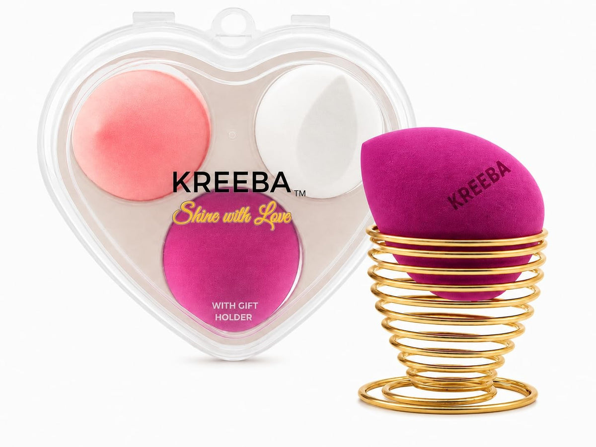 3-Piece Makeup Sponge Set with Travel Case and Drying Stand - Pink & White
