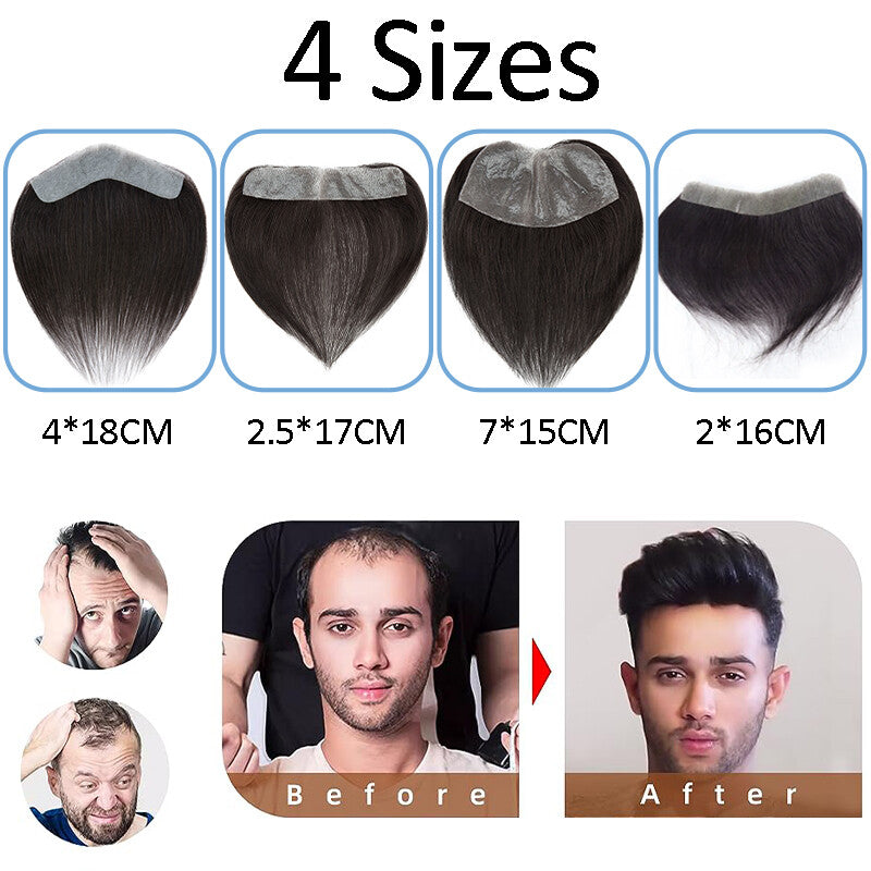 Men's Receding Hairline Toupee with Human Hair & Skin PU Base