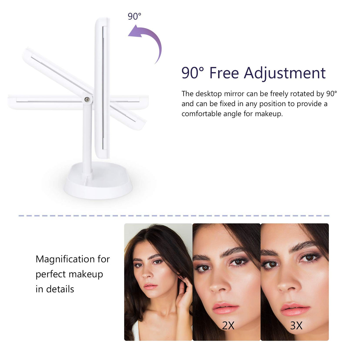 Lighted Vanity Makeup Mirror with 21 LEDs & 3x Magnification - Touch Control