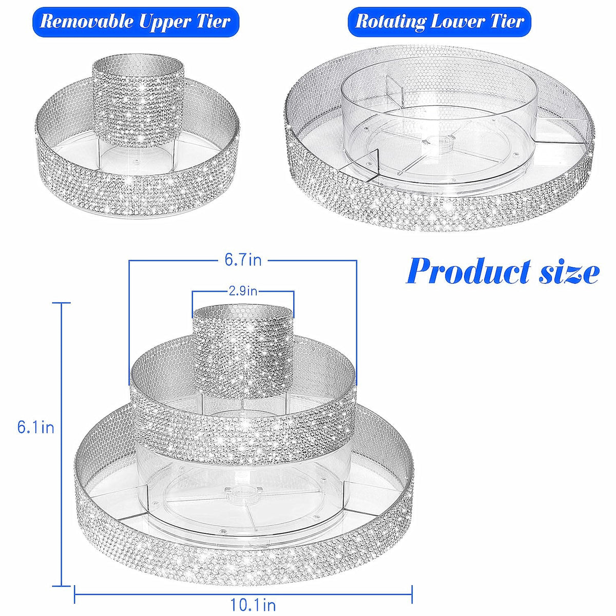 Rotating Makeup Organizer Acrylic Vanity Storage with Rhinestones