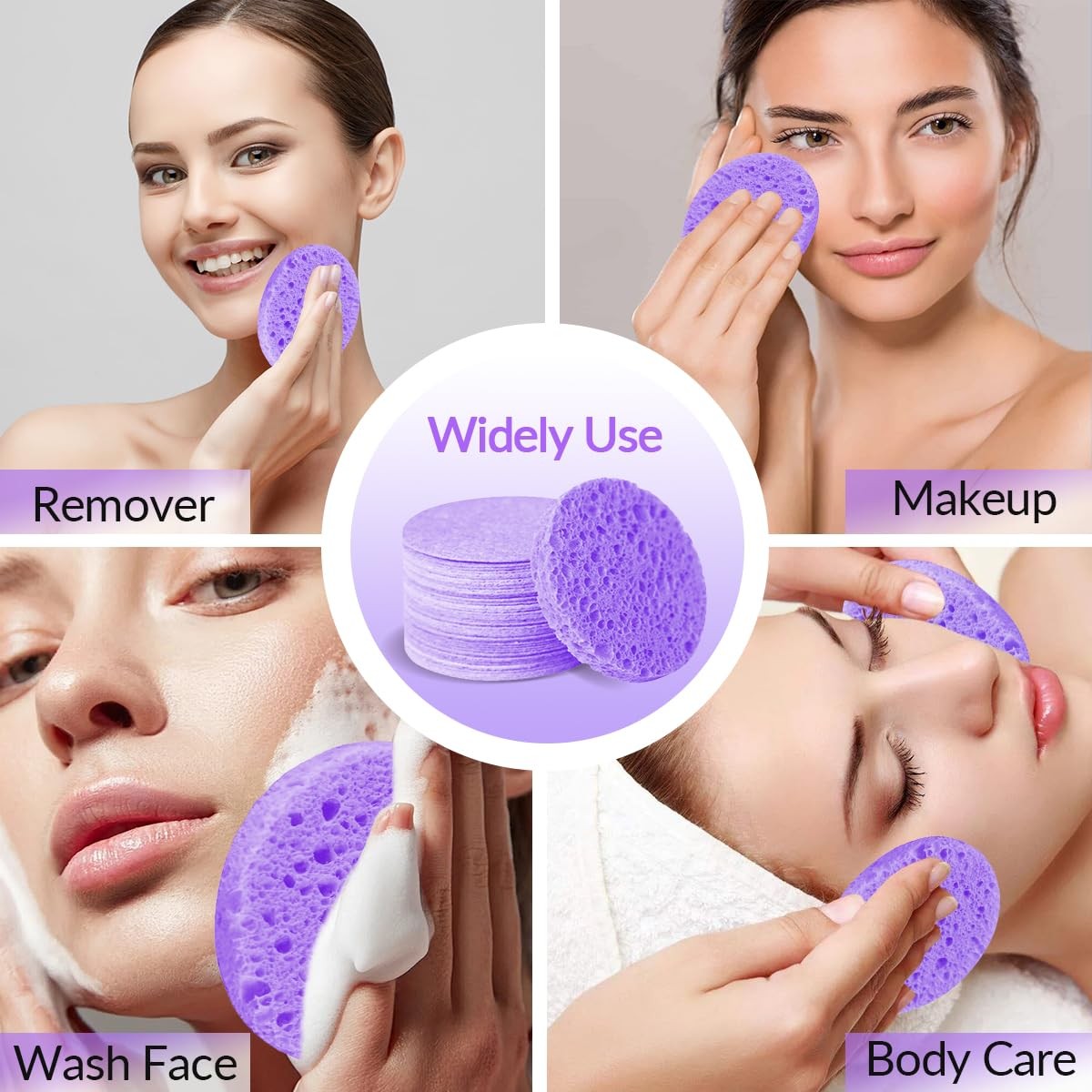 Compressed Natural Cellulose Facial Sponges 50 Count for Cleansing & Exfoliating
