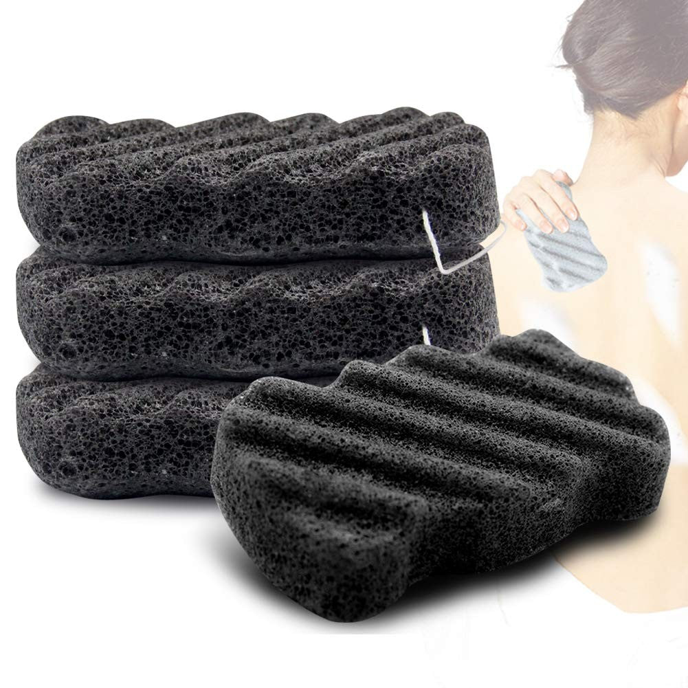 Set of 4 Natural Konjac Body Sponges with Bamboo Charcoal for Gentle Exfoliation