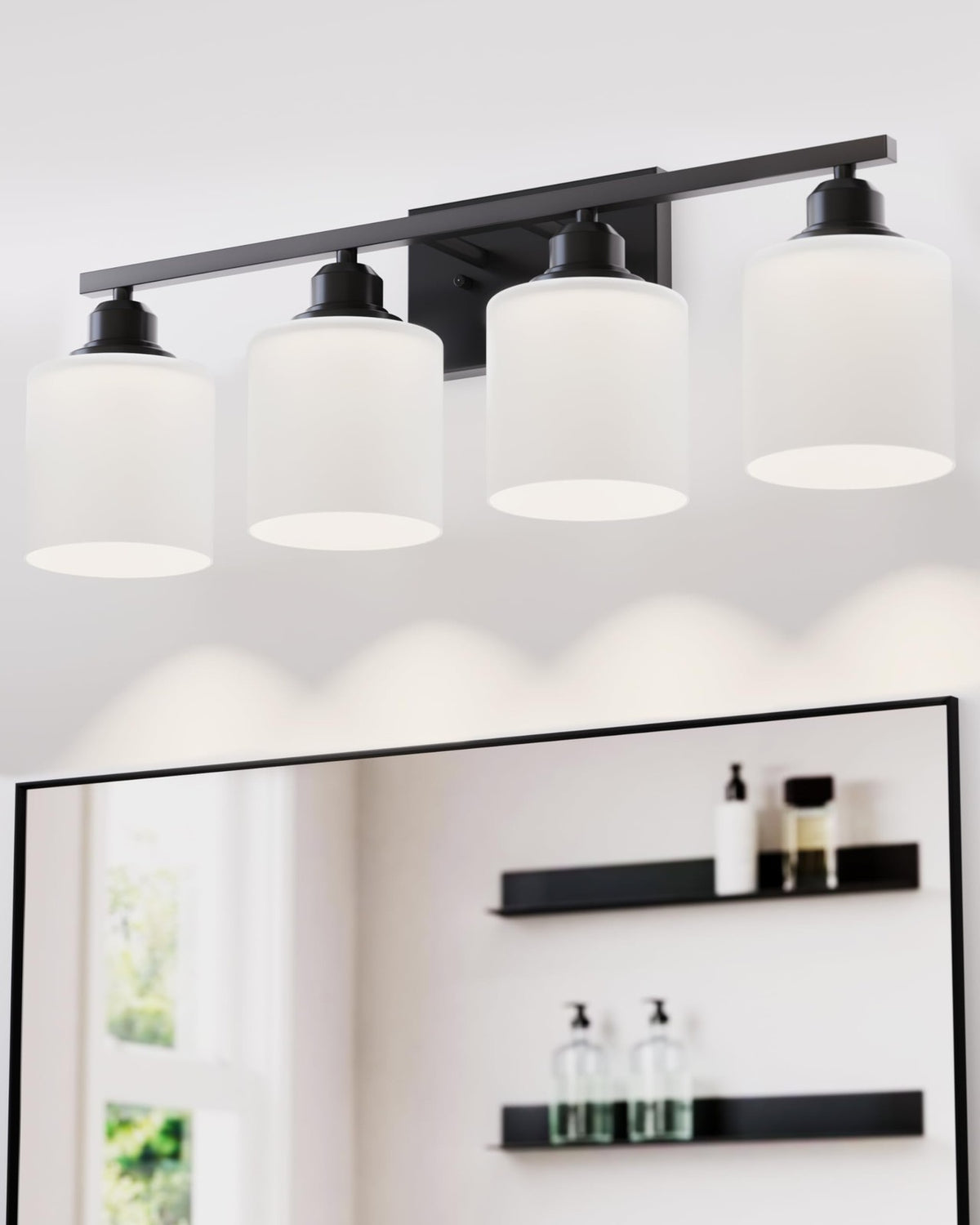 Matte Black 4-Light Bathroom Vanity Light Fixture - Modern Wall Mount
