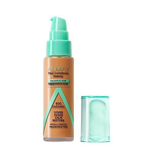 Acne Foundation Makeup with Salicylic Acid - Medium Coverage, Soft Matte Finish - Caramel 800