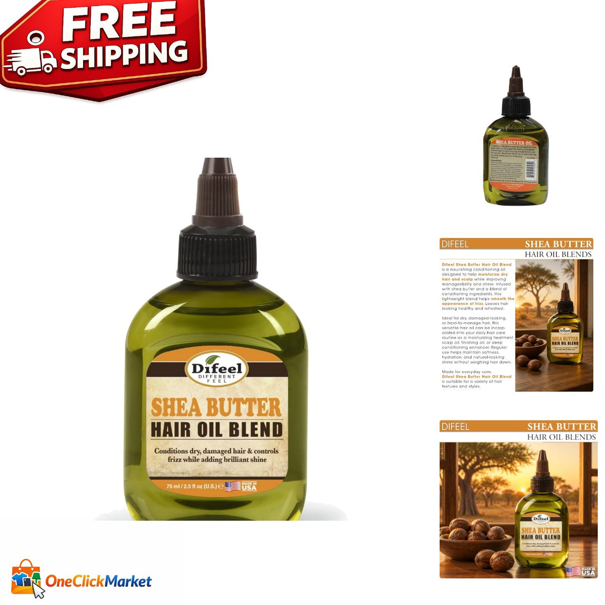 Travel-Sized Shea Butter Hair Oil Blend for Damaged, Dry, Frizzy Hair