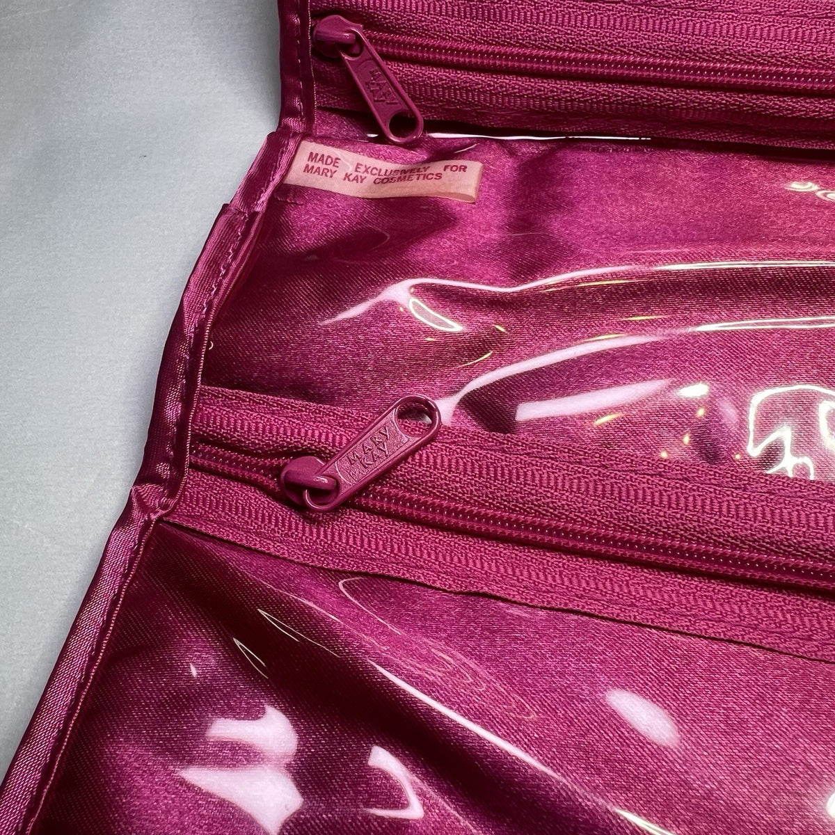 Vintage Pink Cosmetic Makeup Bag with Zipper & Brushes - 90s Style