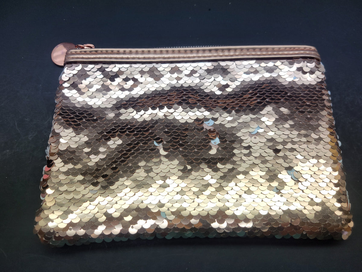 3 Pack Reversible Sequin Makeup Pouches Travel Bag Rose Gold & White