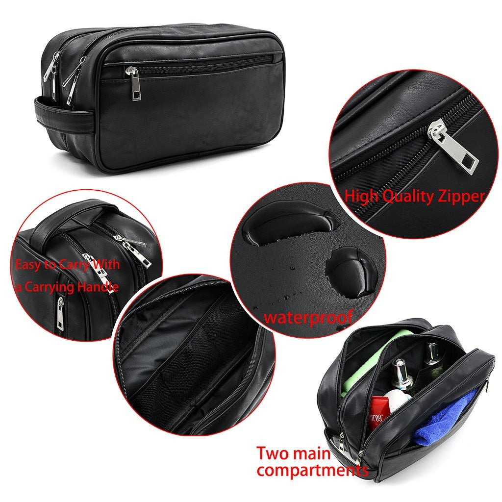Unisex Waterproof PU Leather Travel Toiletry Bag Organizer with Handle