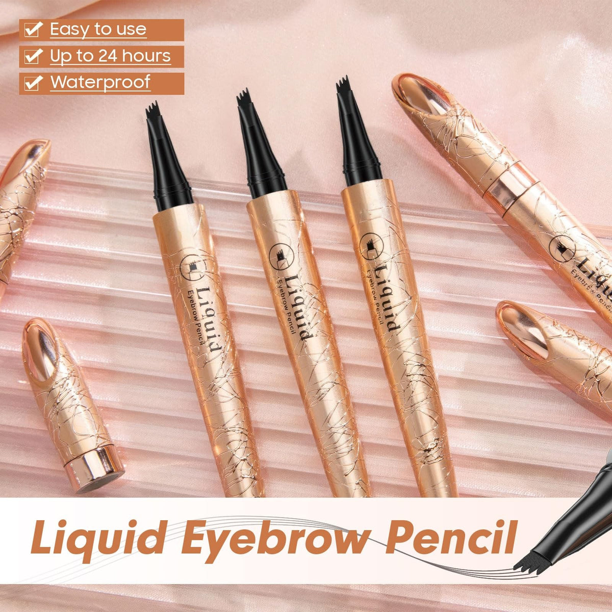Microblading Eyebrow Pen with 4 Micro-Fork Tips Waterproof Gray - Natural Finish