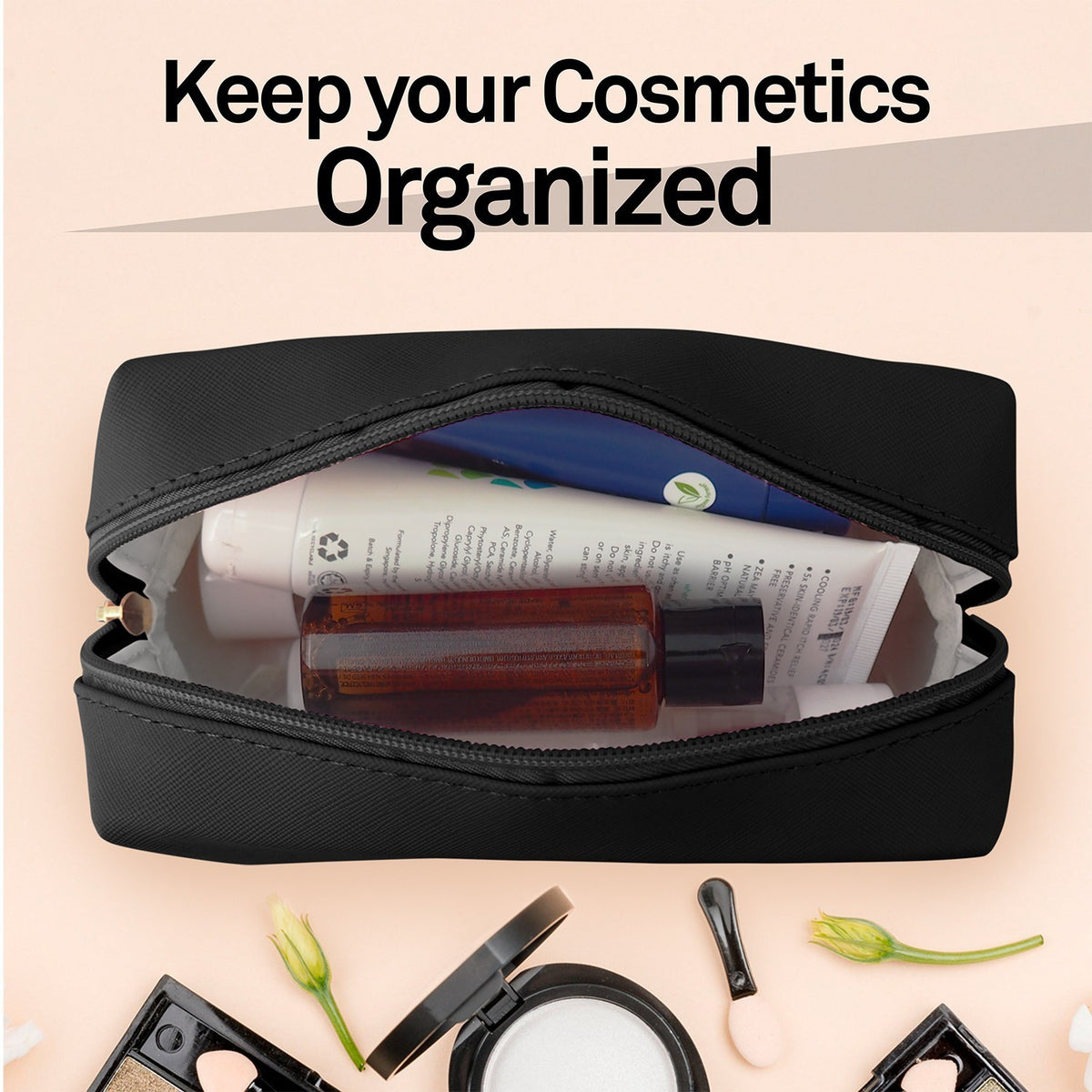 Water-Resistant Leather Makeup Bag Travel Cosmetic Pouch Small Toiletry Organizer