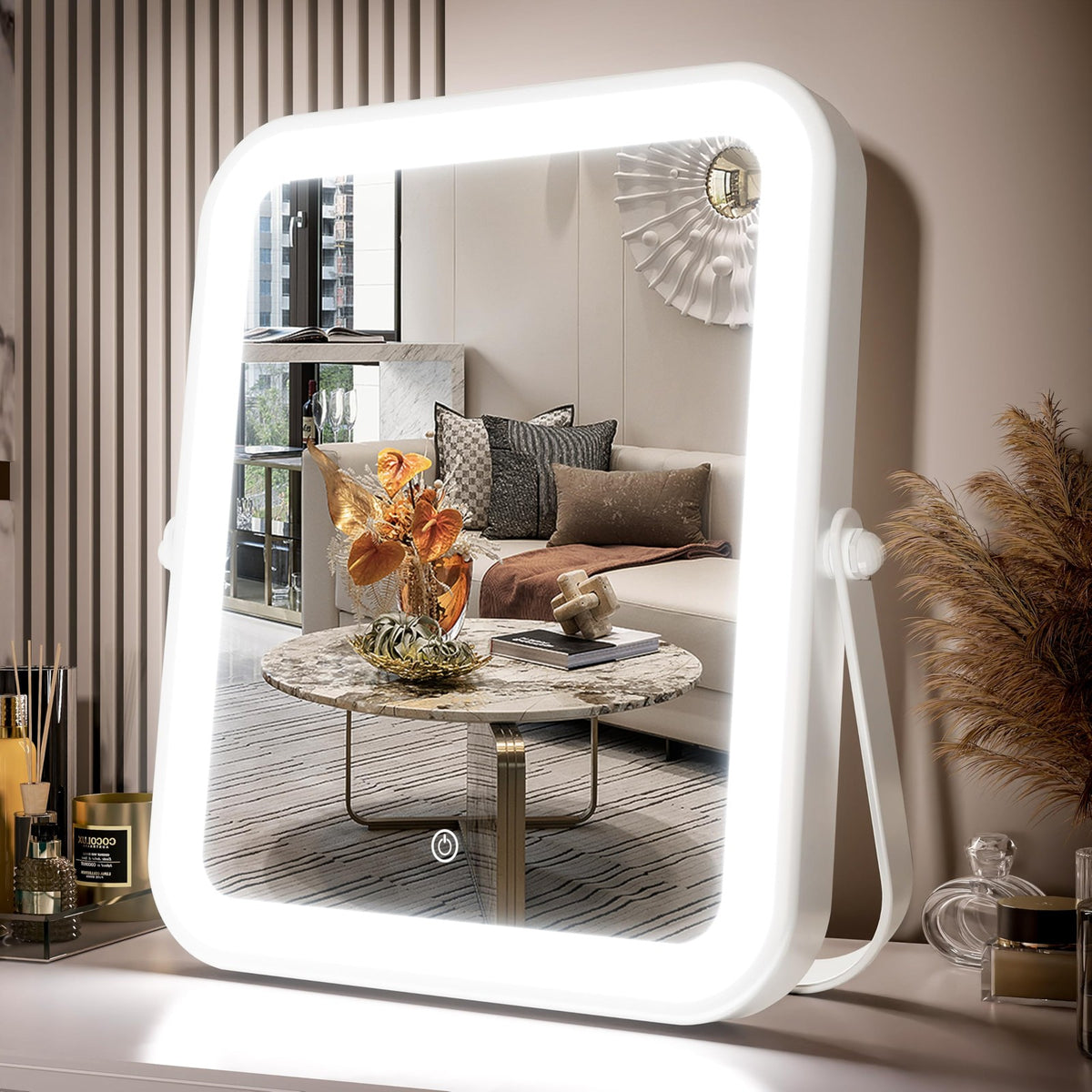 Travel LED Makeup Mirror with Lights, Portable Vanity Mirror with Adjustable Brightness