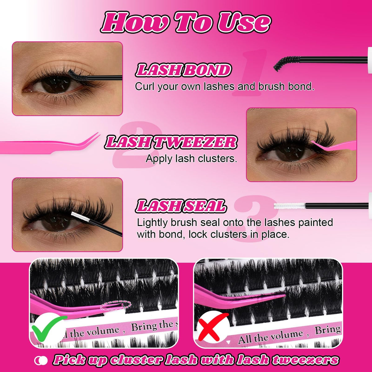 False Eyelash Clusters with Spikes, Bottom 4 Pack - Black, Trendy & Reusable