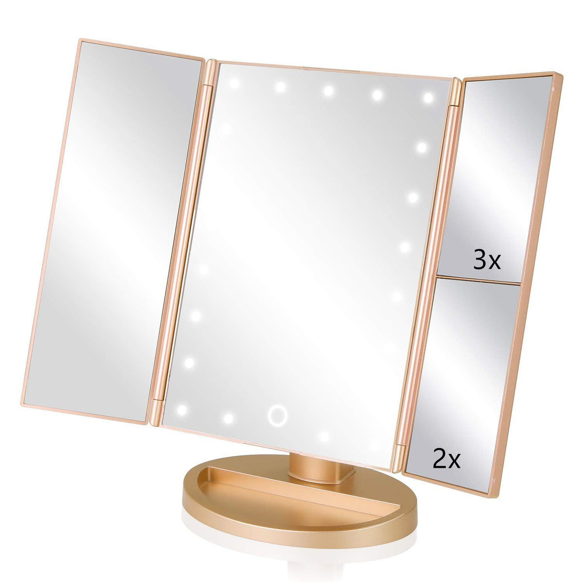 Lighted Vanity Makeup Mirror with 3X/2X/1X Magnification & LED Lights