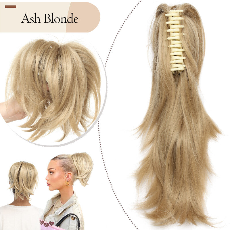 Messy Bun Scrunchie Hair Ponytail Claw Clip Updo Extensions - Thick Ombre Style
