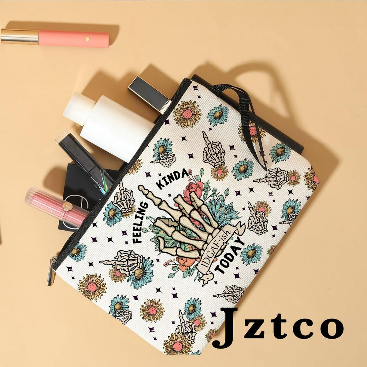 Funny Skeleton Makeup Bag Skull Gift for Women Travel Toiletry Organizer