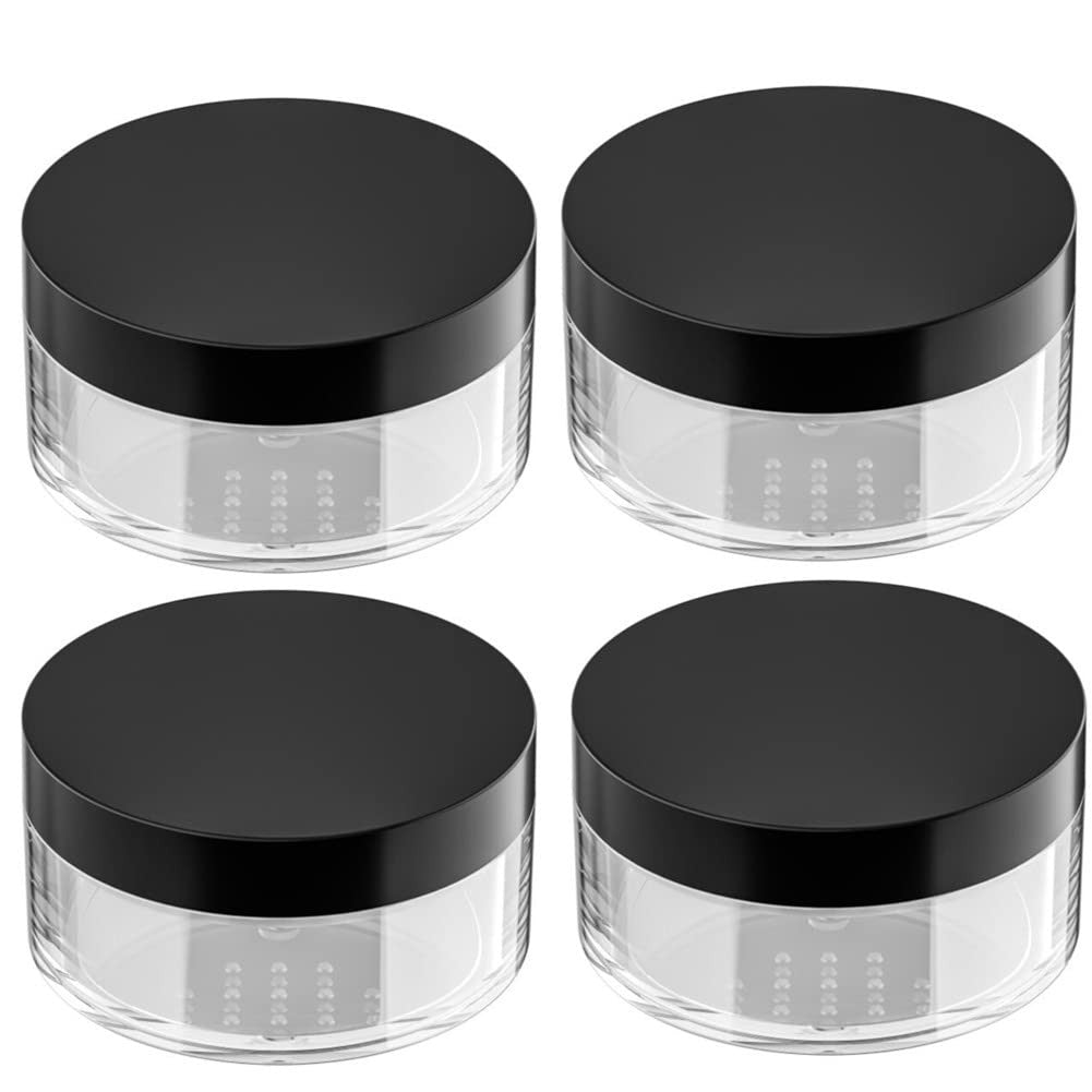 50g Plastic Powder Puff Case with Net Sifter - Black, Portable Makeup Storage