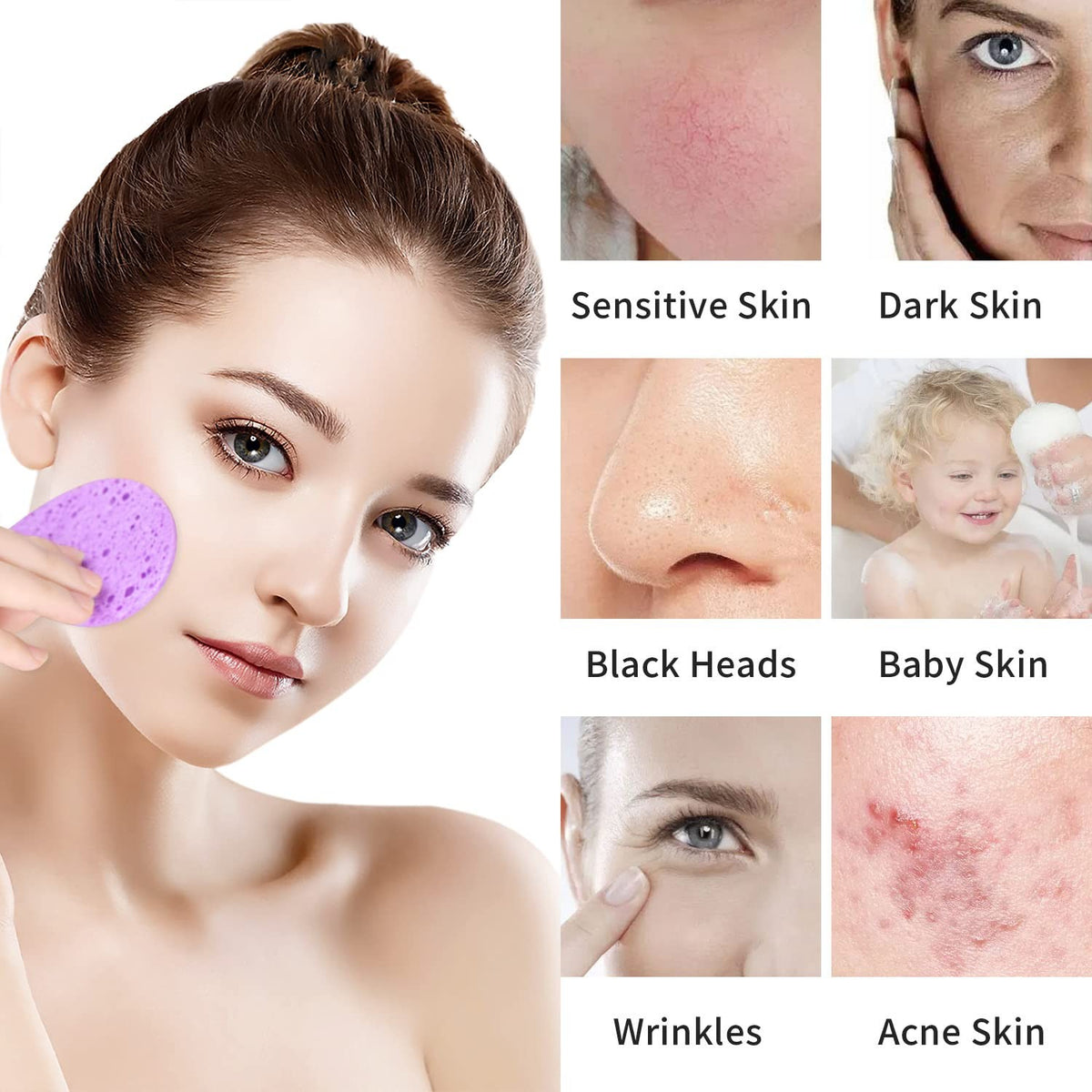 Compressed Natural Cellulose Facial Sponges 50 Count for Cleansing & Exfoliating