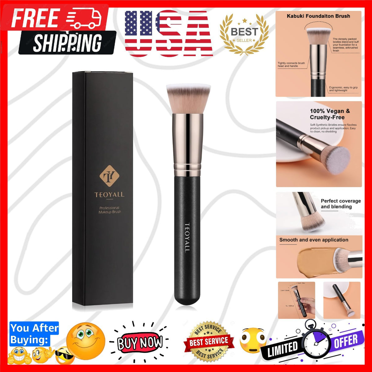 Dense Flat Top Foundation Brush for Liquid and Powder Makeup