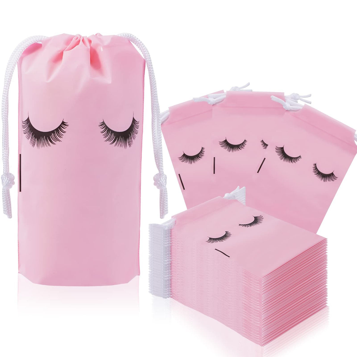 100Pcs Waterproof Eyelash Aftercare Bags for Lash Extensions - Pink, 4x6 Inches