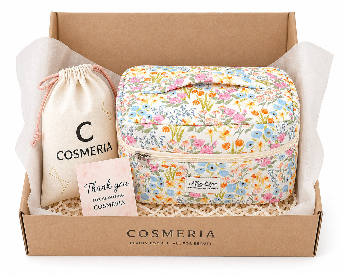 Large Quilted Cosmetic Bag - Water-Resistant Makeup Organizer for Travel