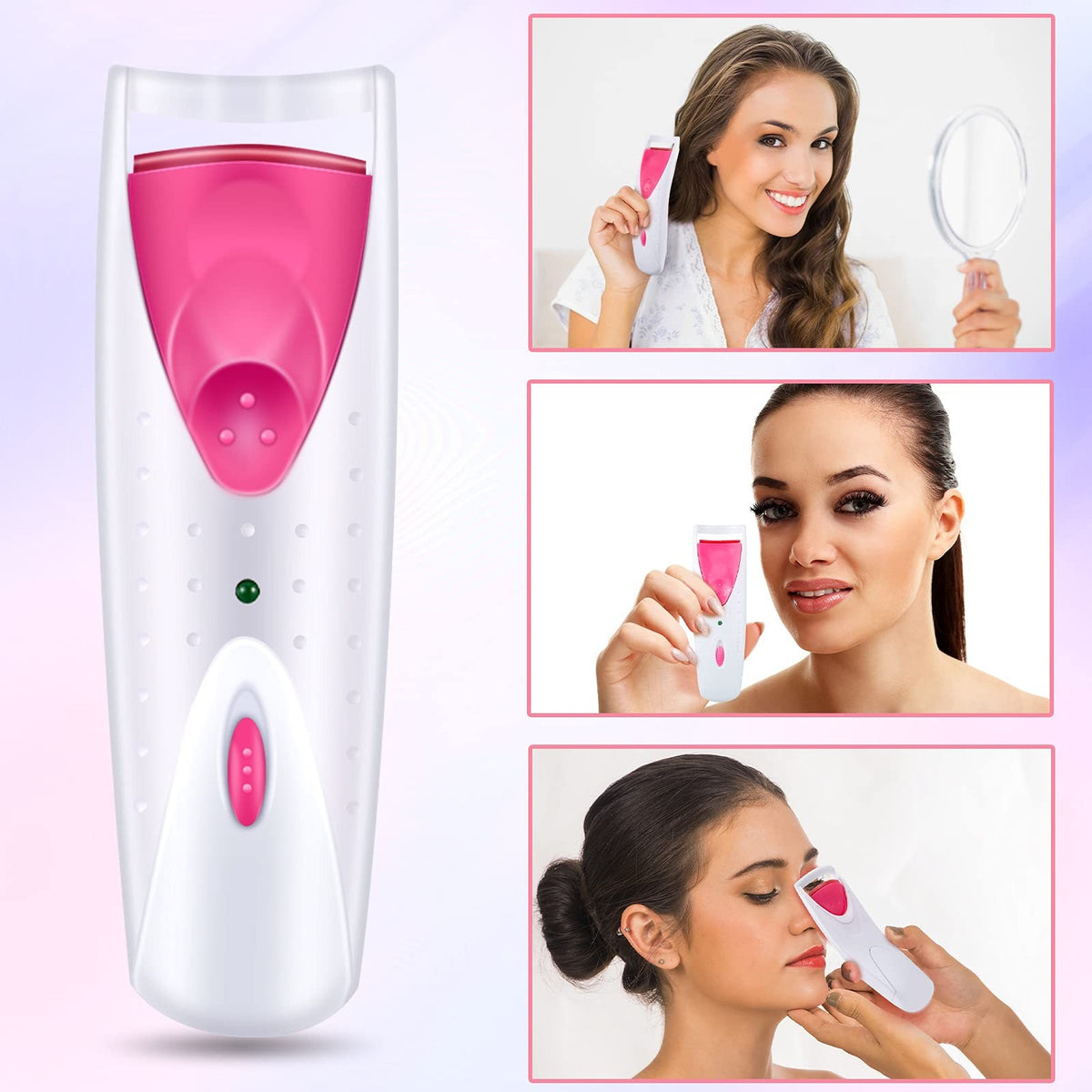 Electric Heated Eyelash Curler Set Pink - Fast Heating & Long-Lasting Curl