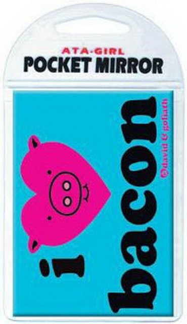 Pocket Mirror with I Heart Bacon Design - 3.5 x 2.5 Inches, Blue
