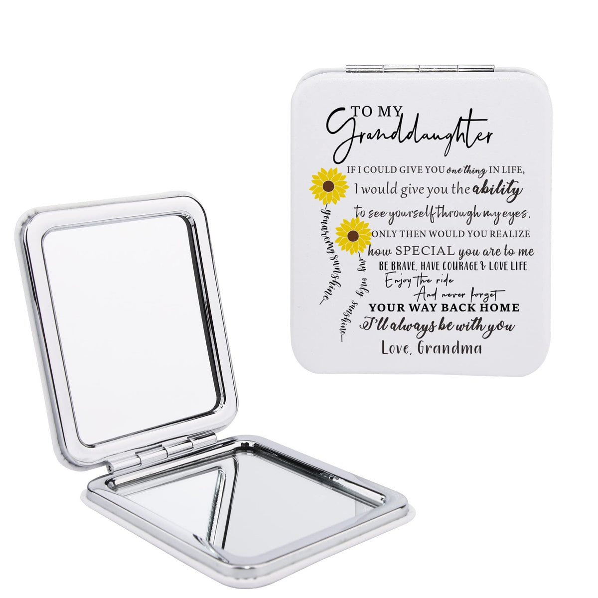 Sunflower Compact Makeup Mirror with Sentimental Quote - Gift for Granddaughter