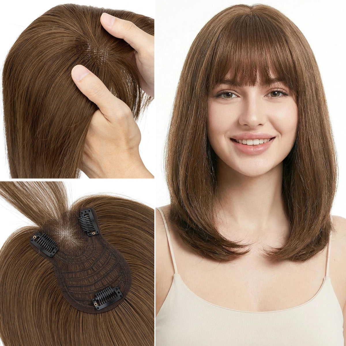 Women's Human Hair Clip-In Hairpiece Topper with Silk Lace Base – Natural Look