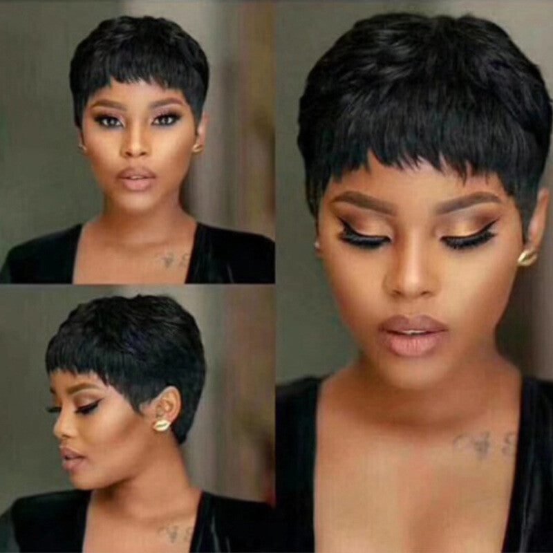 Black Pixie Cut Wig - Straight Human Hair Daily Wear Full Wig for Cosplay and Fashion