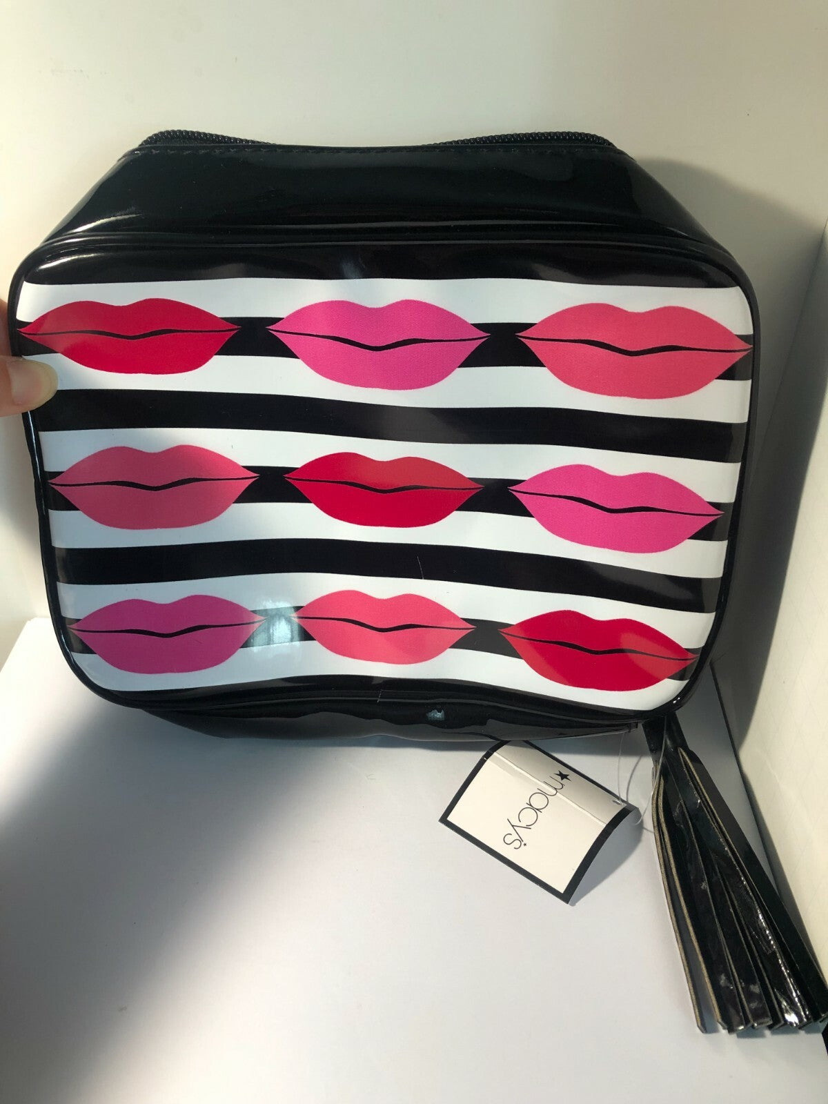 Makeup Bag with Black White Lipstick Kisses Design - Cosmetic Case