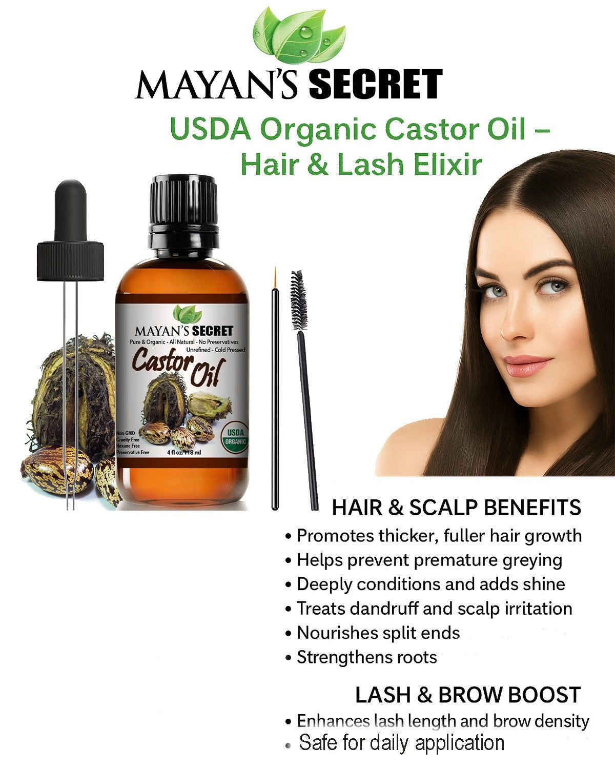 Organic Castor Oil for Hair & Lash Growth - 4oz Cold Pressed & Hexane-Free