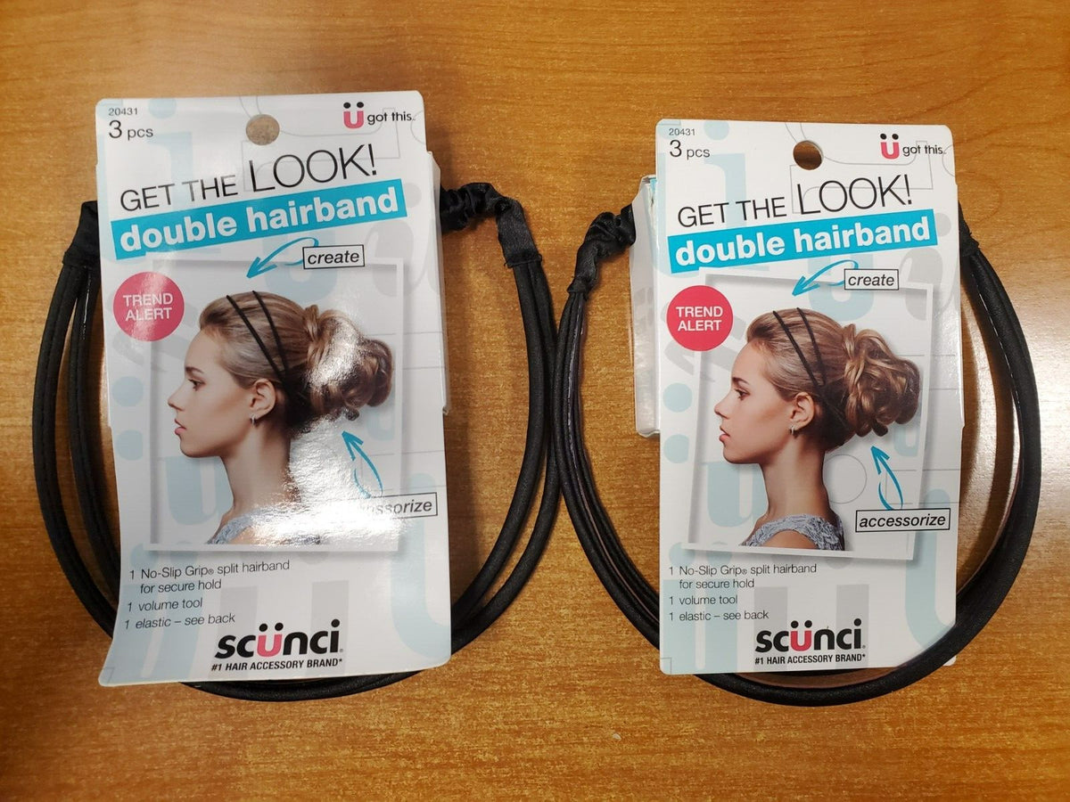2 Pack: Scunci Double Hairband Split Hairband/Volume Tool/Elastic