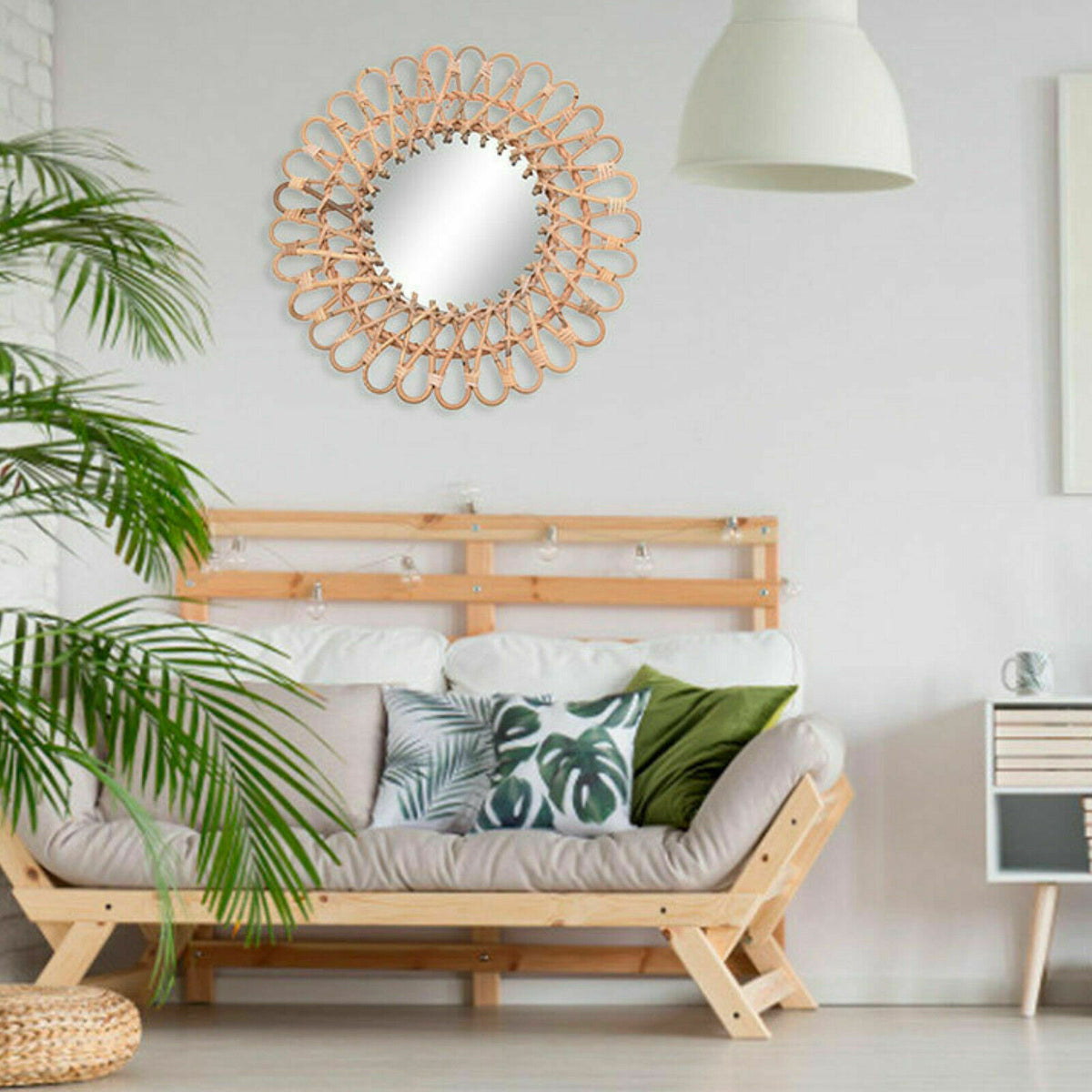 Nordic Style Rattan Wall Mirror - Space Saving Bathroom & Living Room Decor