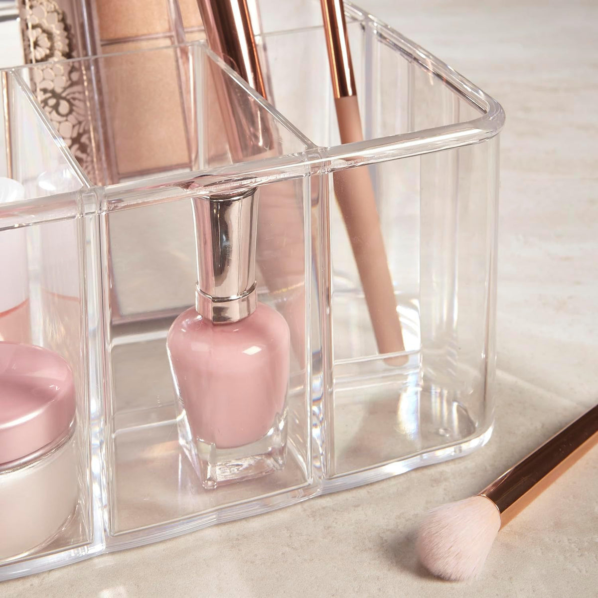 5-Compartment Clear Plastic Makeup Organizer for Vanity and Bathroom