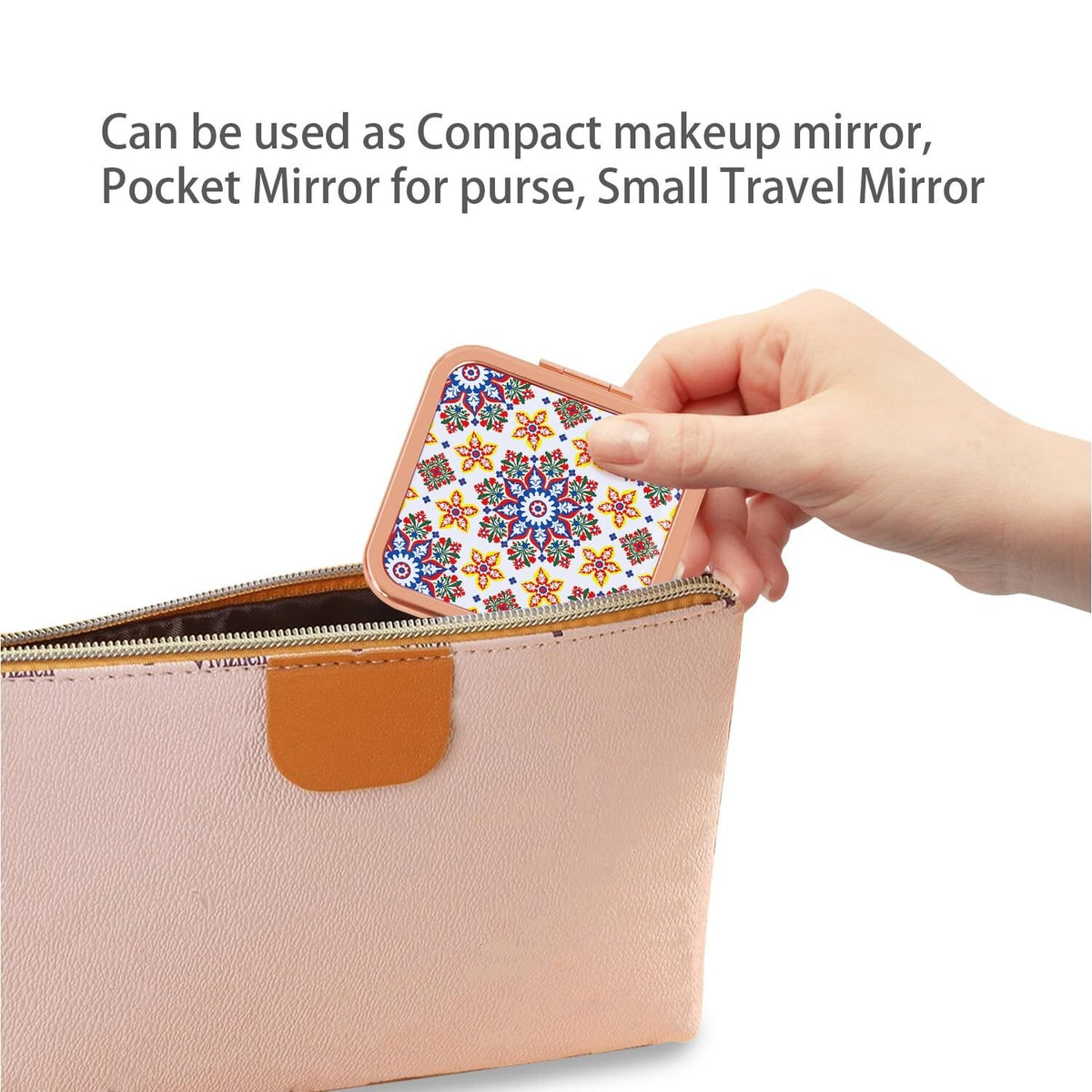 Rosegold Square Pocket Mirror for Women - 2.8x2.8 Inch Double-Sided Compact Makeup Mirror