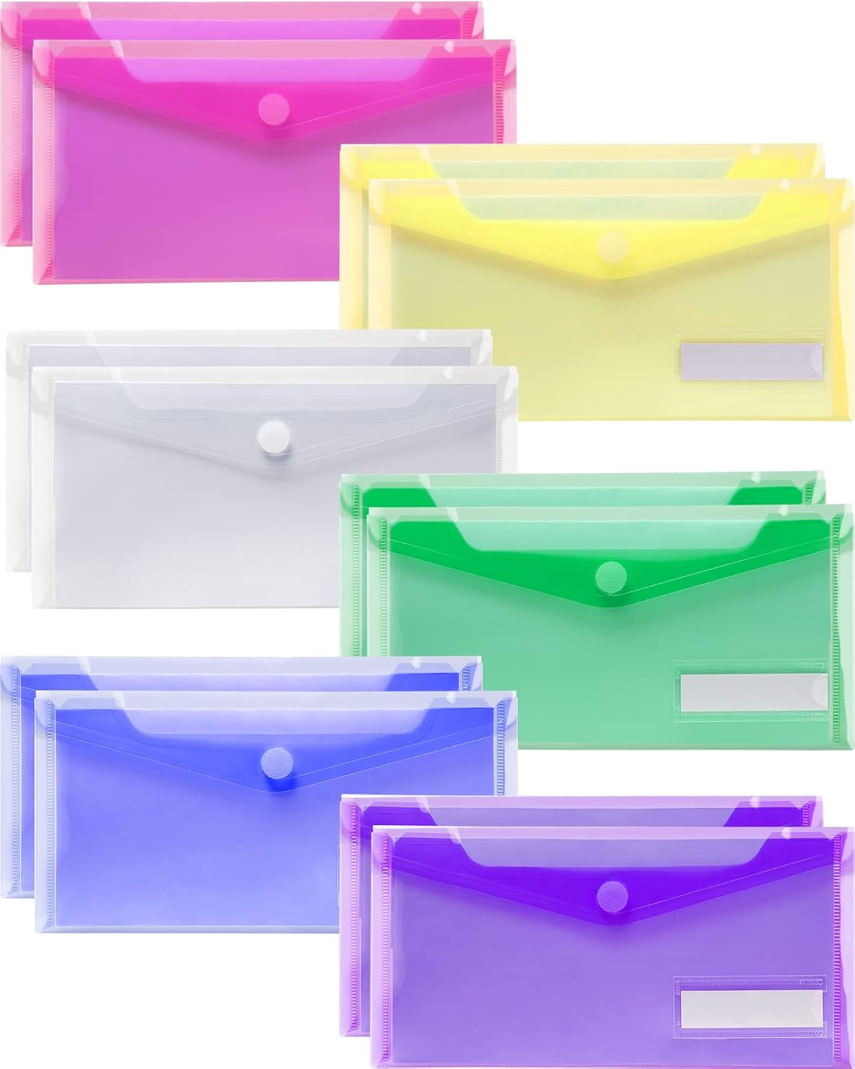 12 Pack Small Plastic Envelopes with Label Pockets - Office Organization