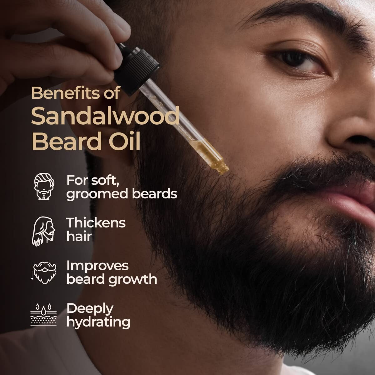 Natural Beard Growth Oil with Sandalwood, Argan & Jojoba for Men - 1 Fl Oz