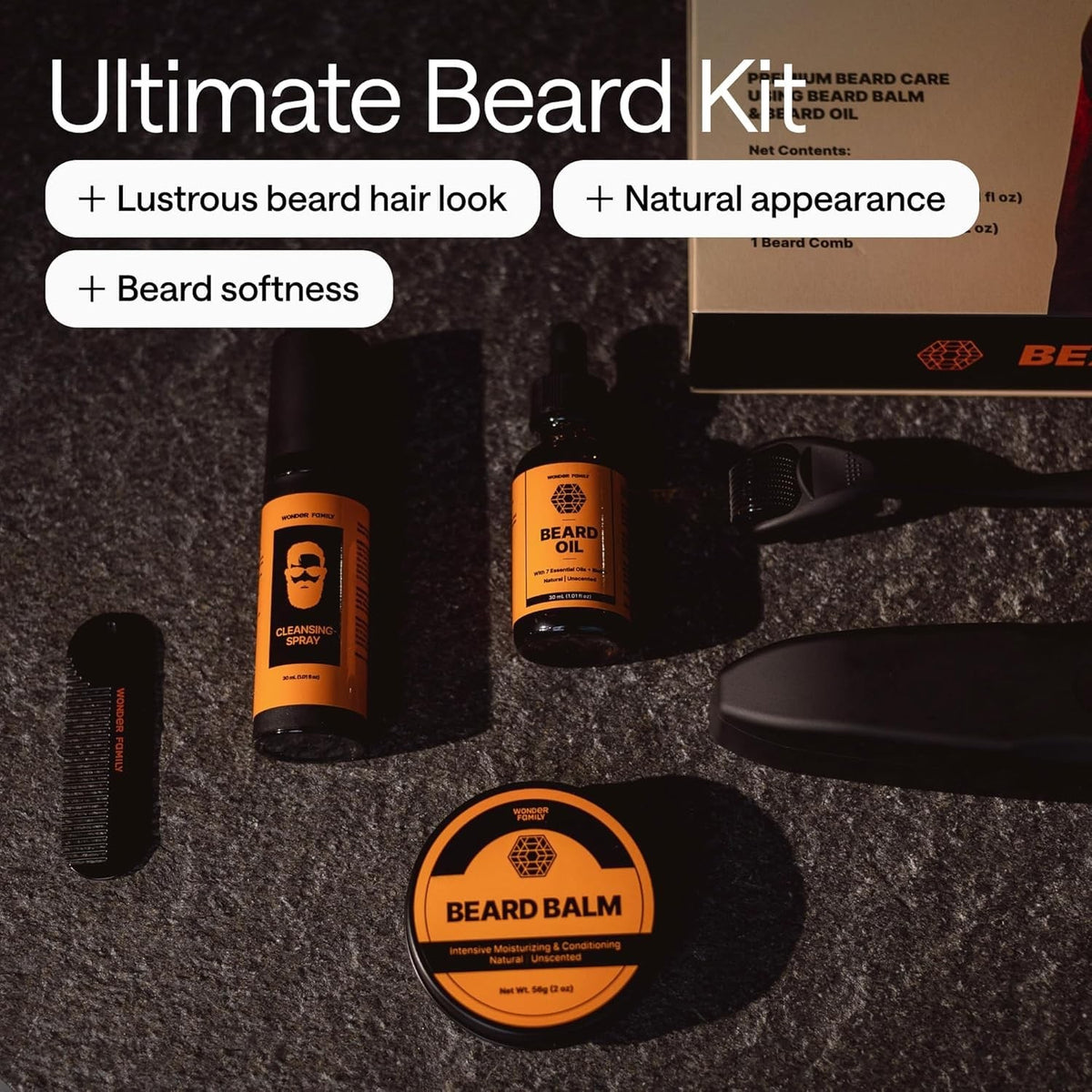 WONDER FAMILY Premium Beard Care Kit for Men – 5-in-1 Grooming Set