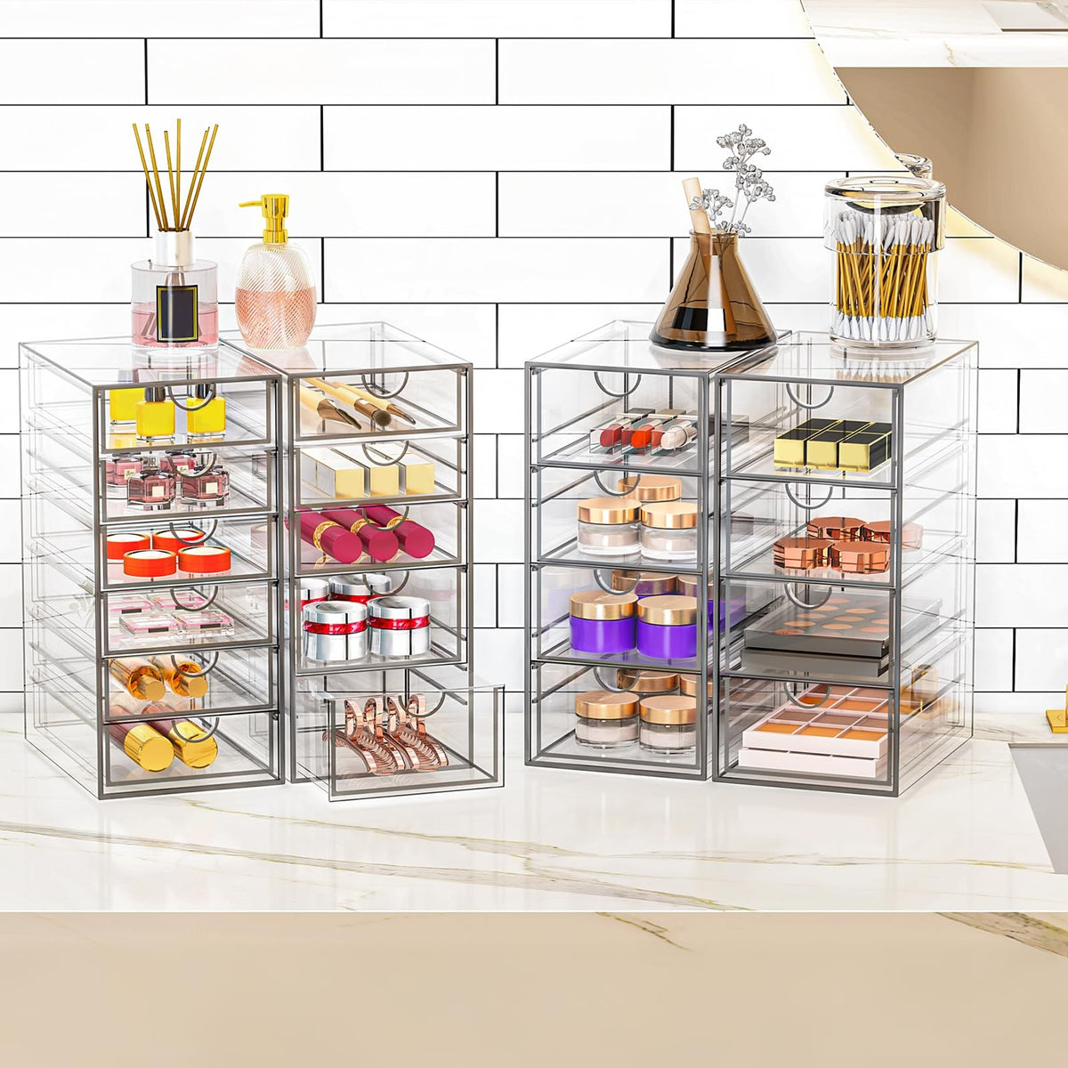 Acrylic Makeup Organizer with 19 Drawers - Clear Bathroom and Vanity Storage