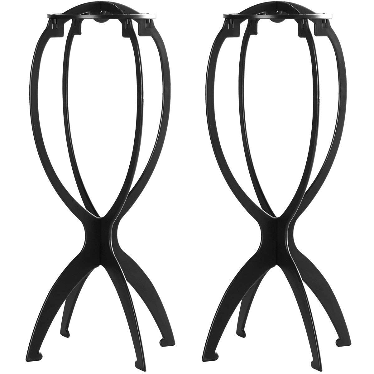 Travel Wig Stand Set - Foldable Black Wig Display & Storage Organizer