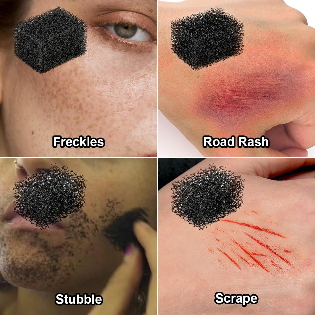 Special Effects Makeup Sponges Set - 12 Black Stipple Texturing Tools