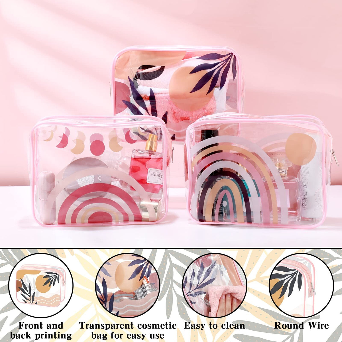 Clear Makeup Bags Set - 6 Waterproof PVC Cosmetic Organizers for Travel & Storage