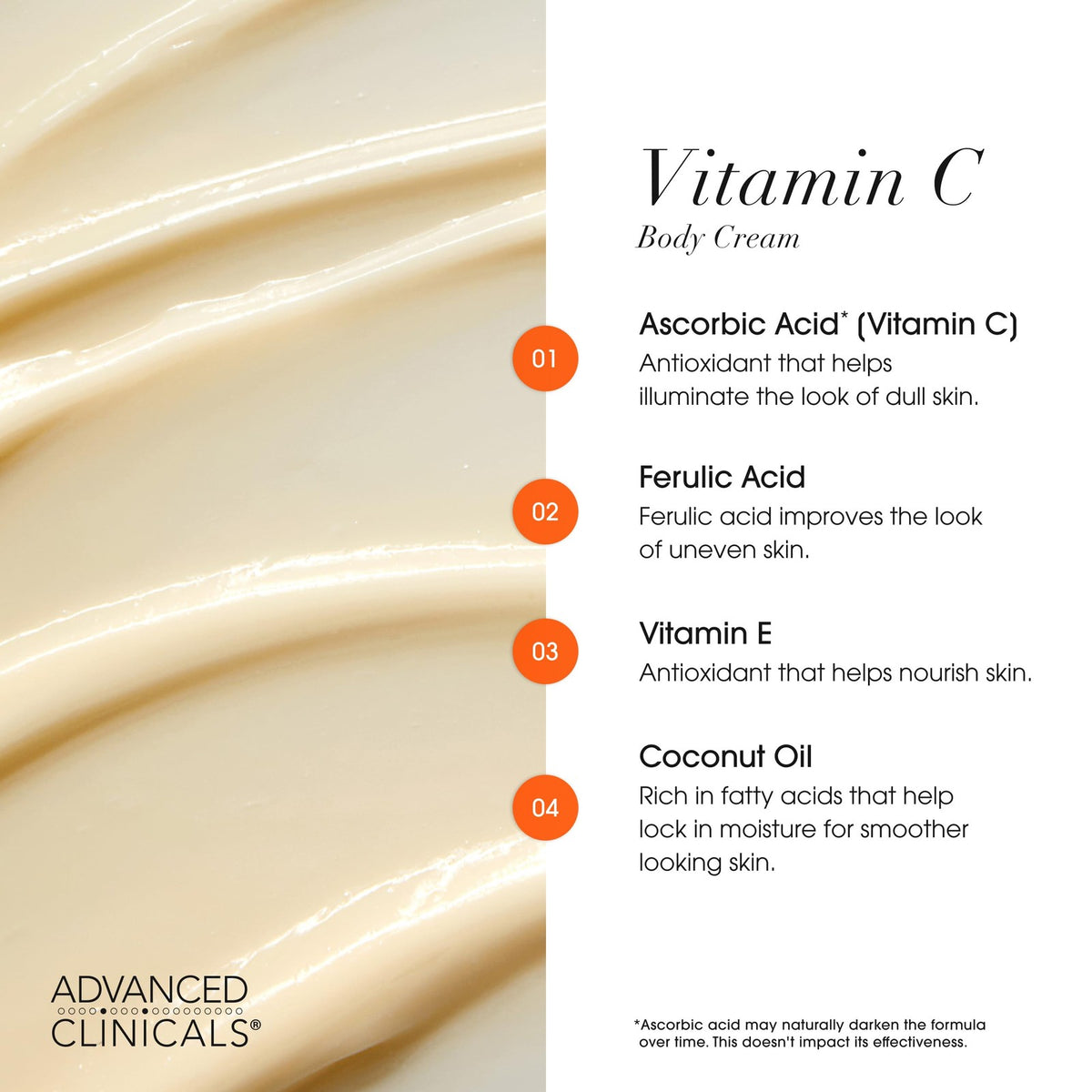 Vitamin C Brightening Body Cream - Hydrating Moisturizer for Radiant Skin