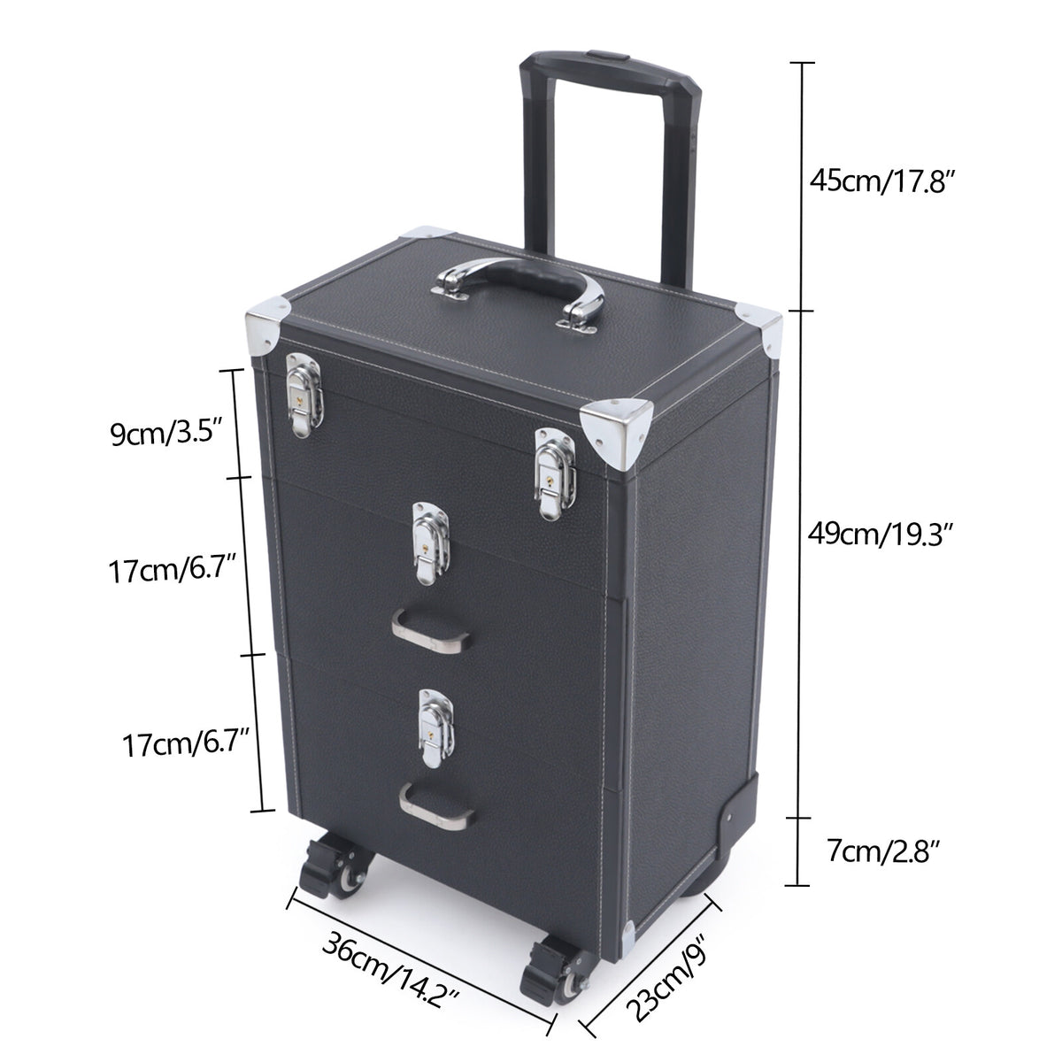 3-Tier Rolling Makeup Organizer Case with Wheels for Cosmetics and Nail Polish Storage