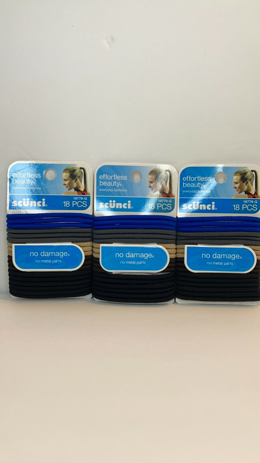 Scunci No Damage Metal Hair Ties Elastics Ponytail Holders Blue Grey