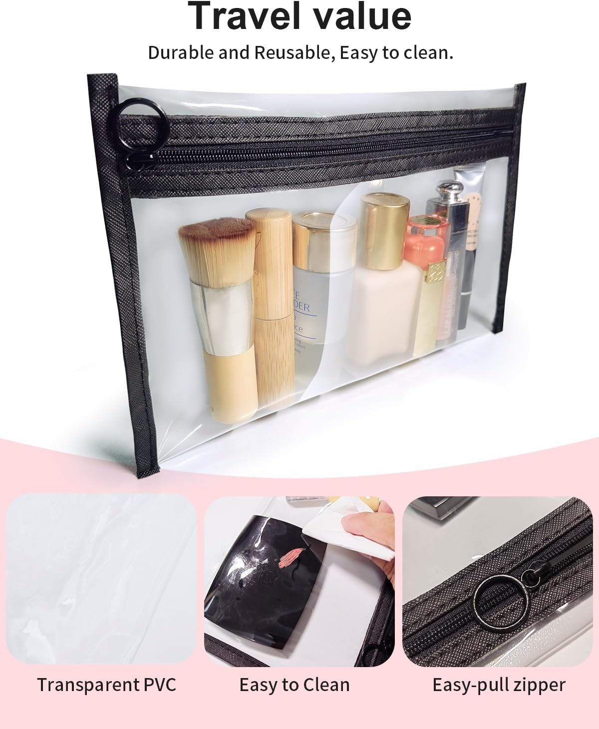 Clear Cosmetic Toiletry Bags Set - 3 Sizes Travel Organizer with Zipper