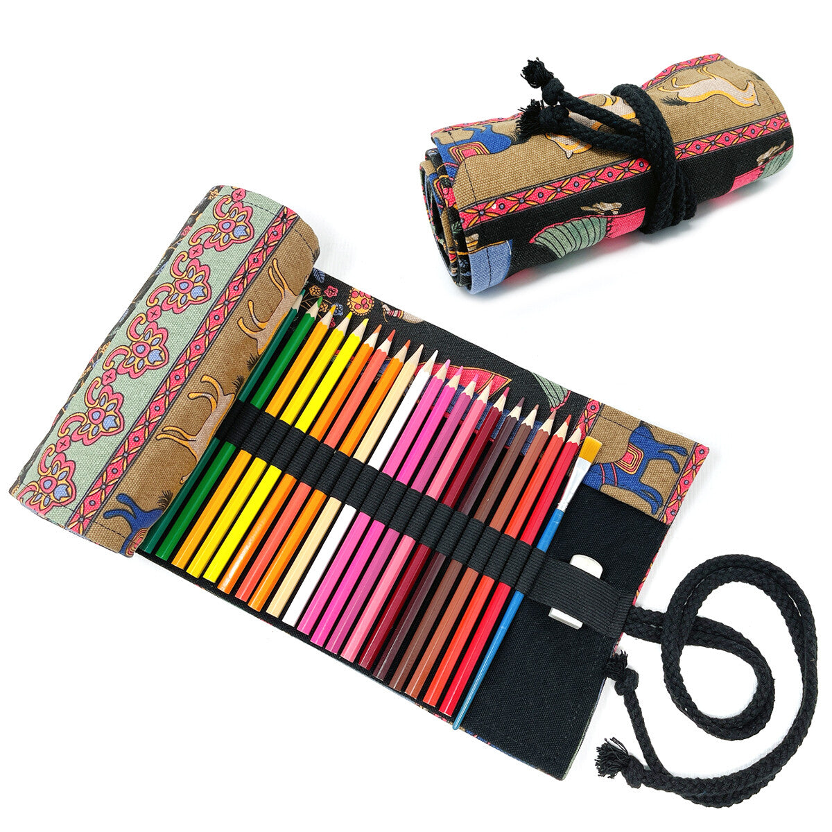 Pencil Roll Organizer with 72 Slots - Art Supply Travel Case, Canvas Wrap