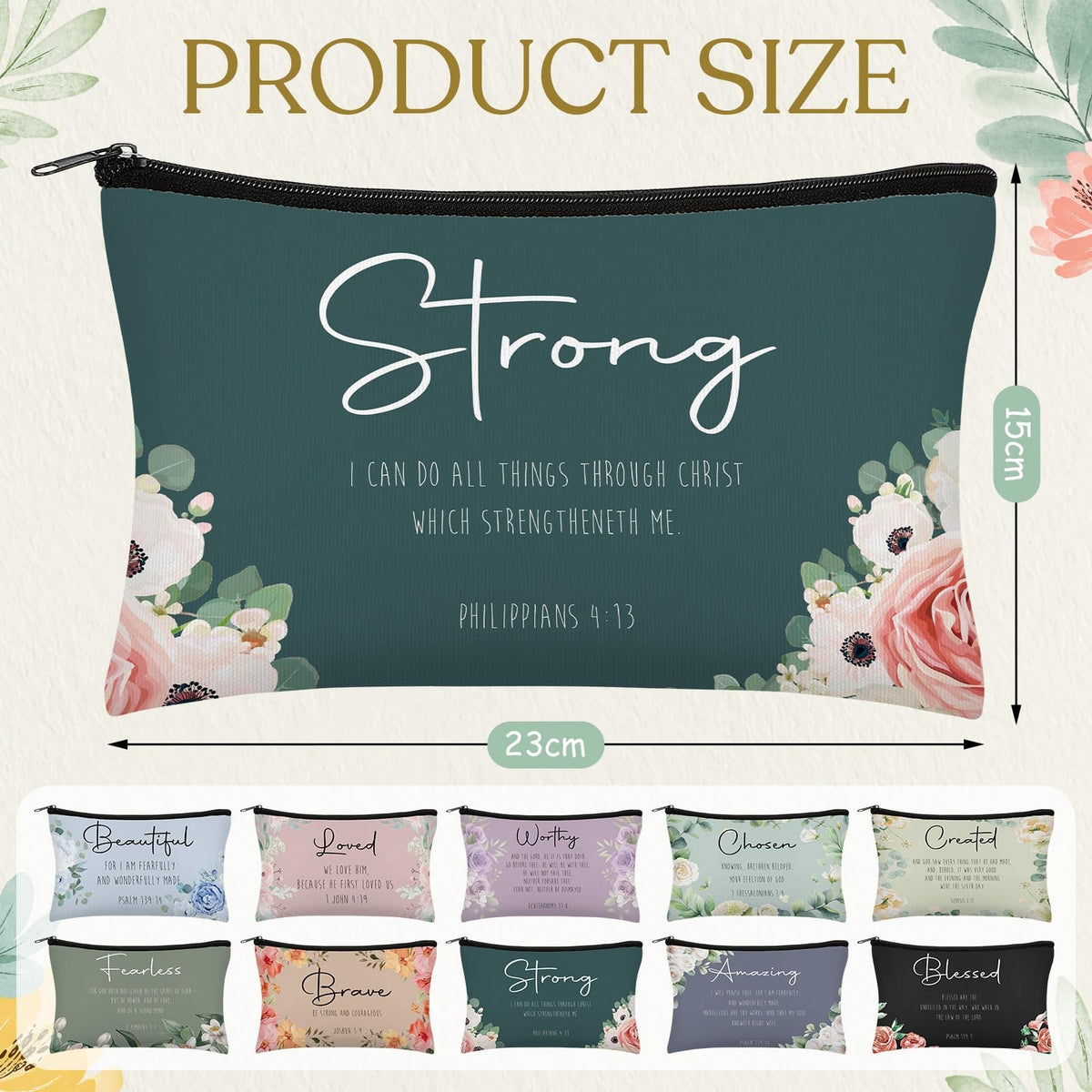 Christian Makeup Bags Set - Inspirational Bible Verse Cosmetic Pouch Bulk for Women
