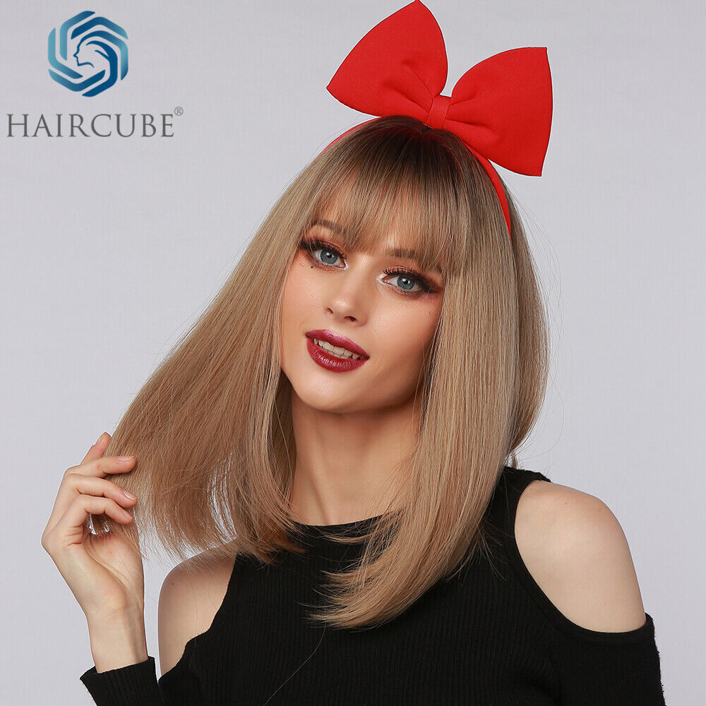 Short Bob Wigs for Women - Brown Blonde Synthetic Costume Hair